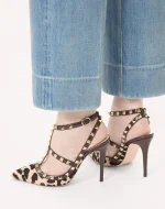 Valentino Rockstud Pumps With Straps In Pony-Effect Calfskin 100Mm - Image 7